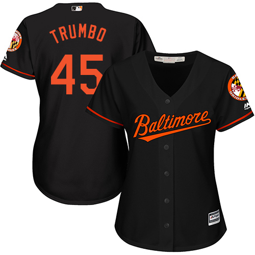 Orioles #45 Mark Trumbo Black Alternate Women's Stitched MLB Jersey